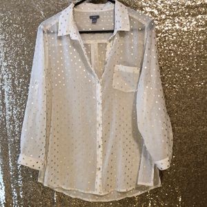 Aerie gold foil polka dot blouse